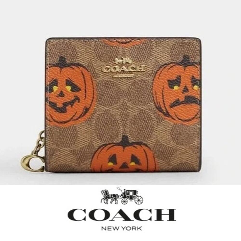 NWT ❤️ Coach Snap Wallet In Signature Canvas With Halloween Print